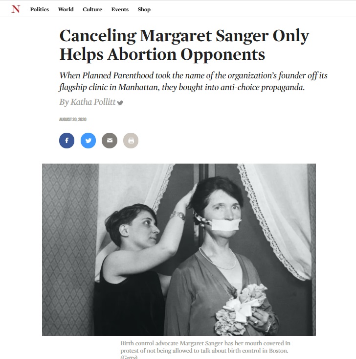 Image: Canceling Margaret Sanger by Katha Pollitt in the Nation