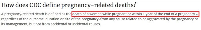 Image: How does CDC define pregnancy related death (Image: CDC website September 2020)