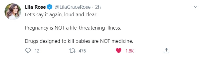 Image: Lila Rose pregnancy is not a life threatening illness (Image: Twitter)