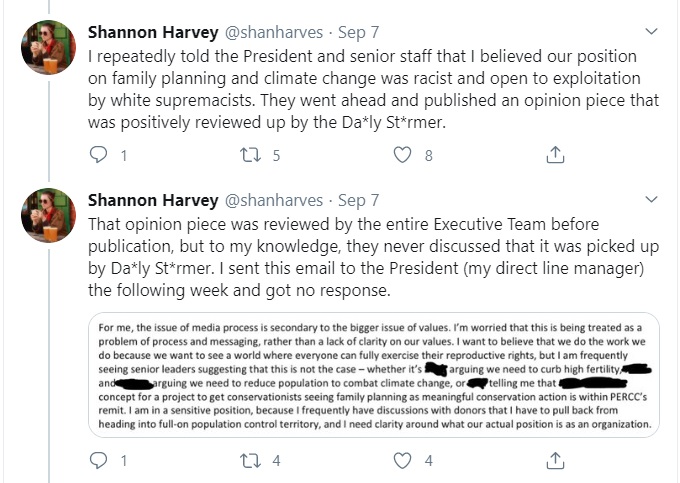 Image: Population Council accused of being racist according to Shannon Harvey 4 (Image: Twitter)