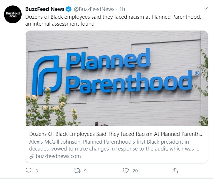 Image: BuzzfeedNews documents racism at Planned Parenthood Federation of America (PPFA) (Image: Twitter)