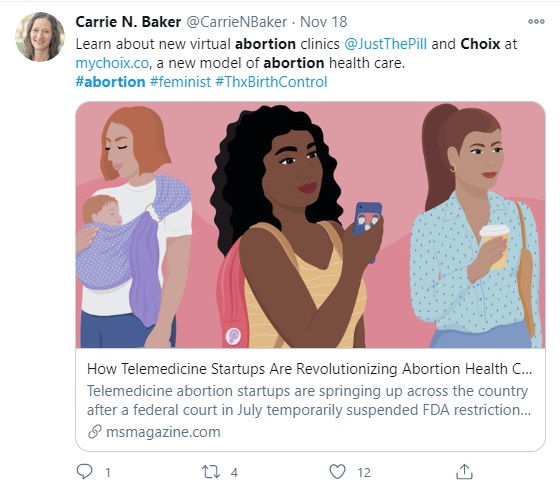 Image: Just the Pill and Choix virtual abortion clinic per Ms Magazine (Image: Twitter)