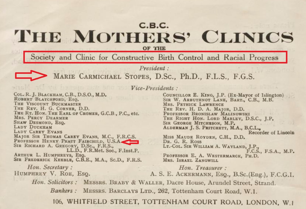 Image: Marie Stopes Society and Clinic for Constructive Birth Control and Racial Progress