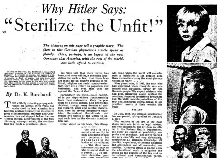 Image: Eugenics article from LA Times Magazine: Why Hitler Says Sterilize the Unfir LA Times