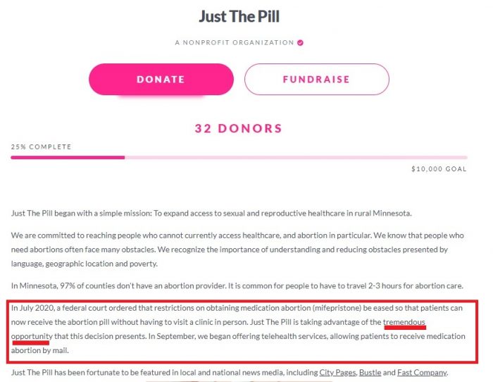 Image:Abortion pill website Just the Pill sees tremendous opportunity