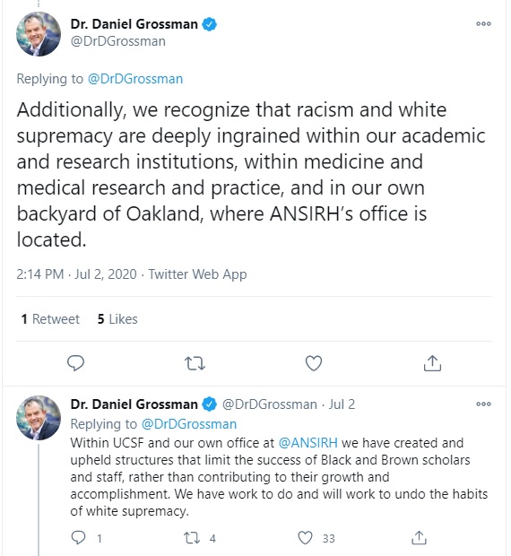 Image: Daniel Grossman abortion groups ANSIRH and UCSF ingrained in racism and white supremacy (Image: Twitter)