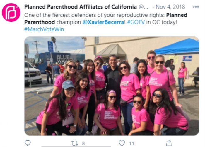 Image: Xavier Becerra supporing Planned Parenthood in 2018 (Image: Twitter) 