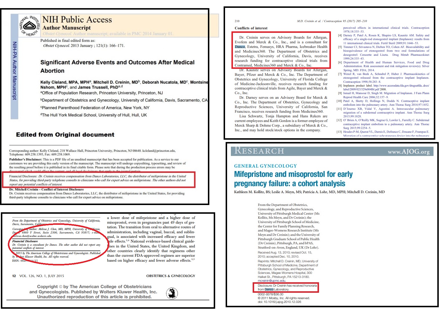 Image: Study attacking abortion pill reversal authored by Mitchell Creinin funded by Danco the abortion pill manufacturer