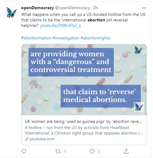 Image: openDemocracy attacks Abortion Pill Reversal (APR) (Image: Twitter)