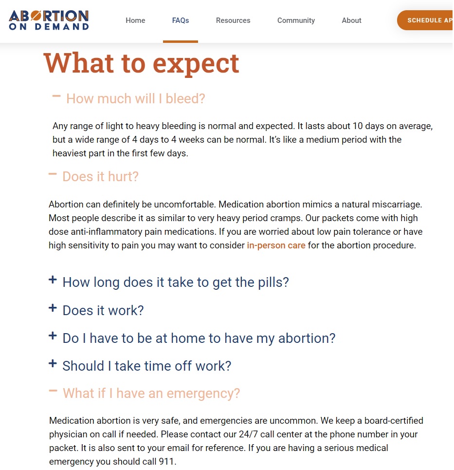 Image: Abortion on Demand (AOD) virtual abortion pill dispensary fails to publish emergency information