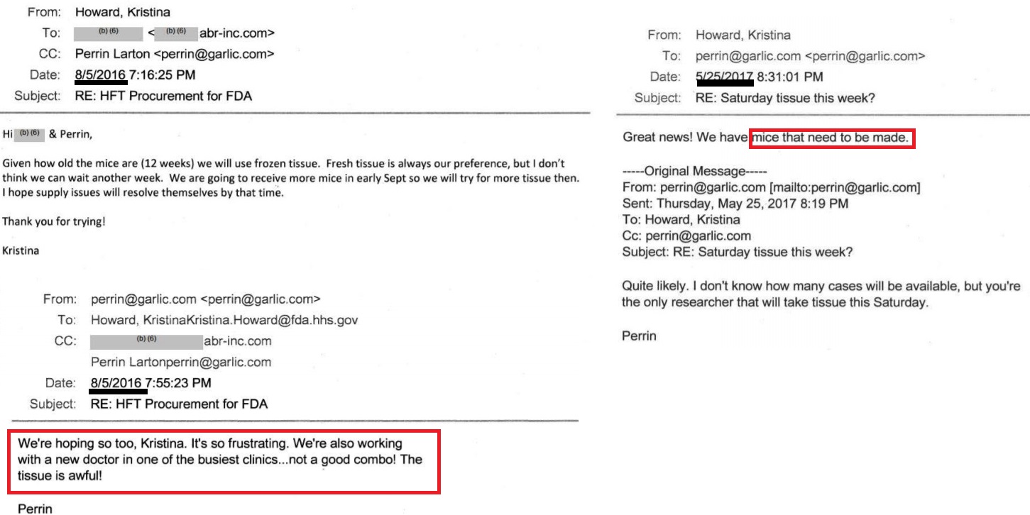 Image: FDA correspondence with ABR Human Fetal Tissue procurement for humanized mice