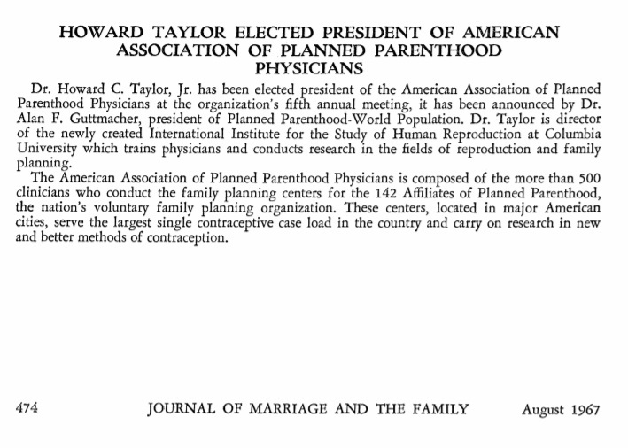 Image: ACOG prez Howard C Taylor elected prez of American Association of Planned Parenthood Physicians (AAPP) 1967
