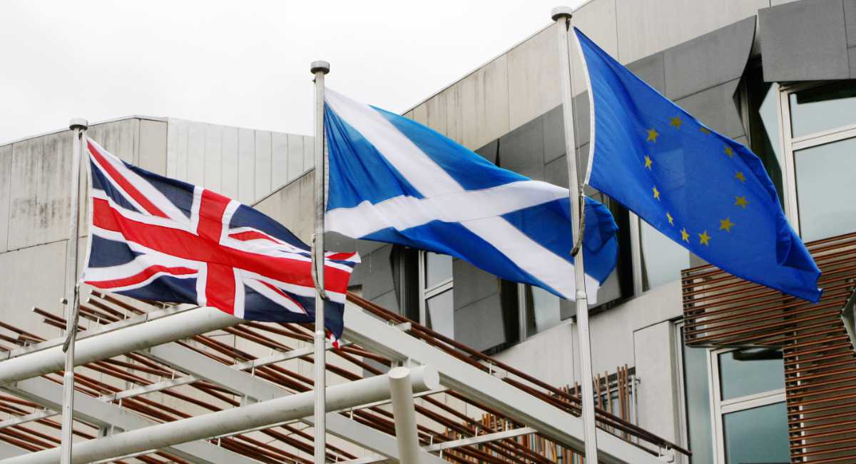 Scottish Parliament Building flags in Edinburgh