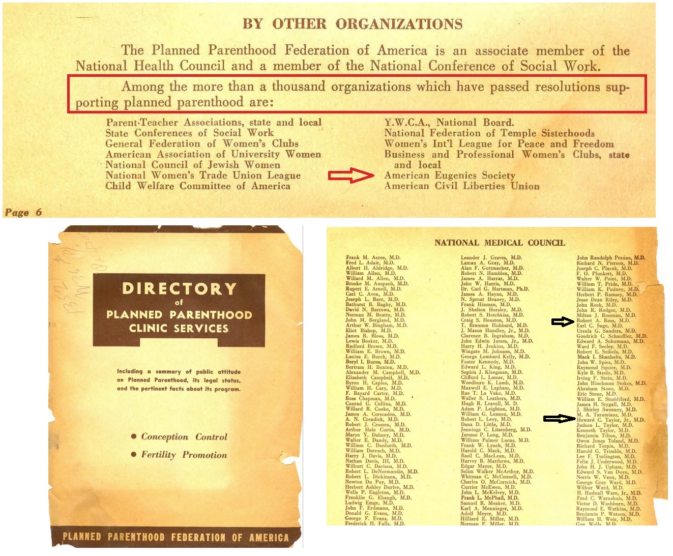Image: Planned Parenthood 1945 brochure ACOG presidents on board supported by American Eugenics Society
