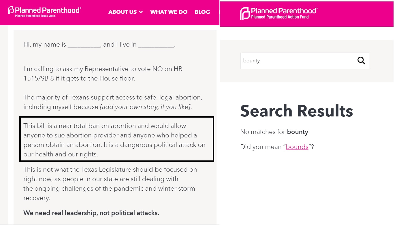 Image: Planned Parenthood Votes doesn't use Bounty on Texas abortion law SB8