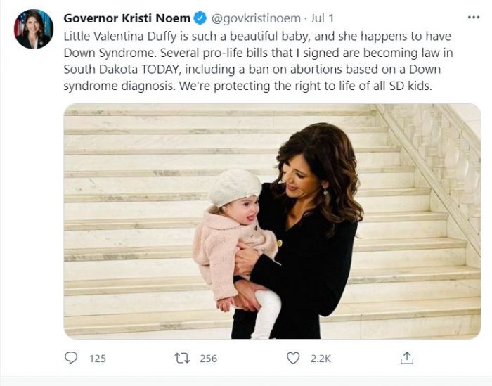 Down syndrome, twitter, kristi noem, valentina duffy