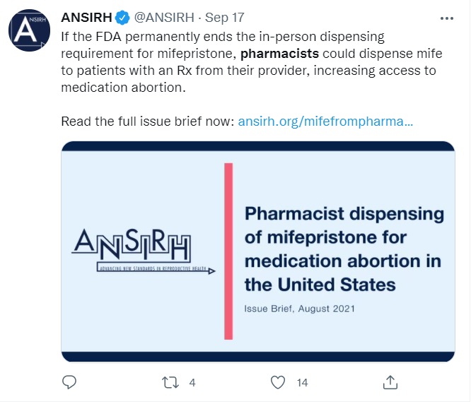 ANSIRH Pharmacy dispensing abortion pill course for pharmacists Image Twitter