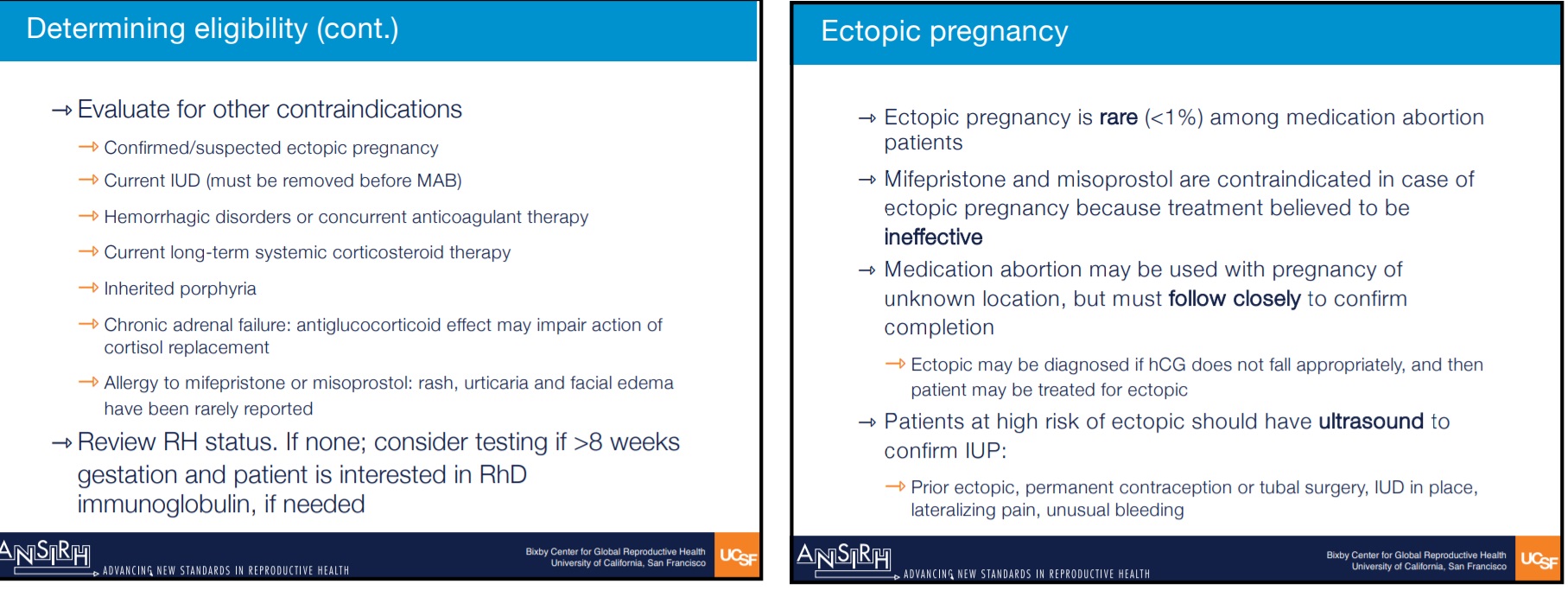 ANSIRH pharmacy abortion pill course notes several potential complications b