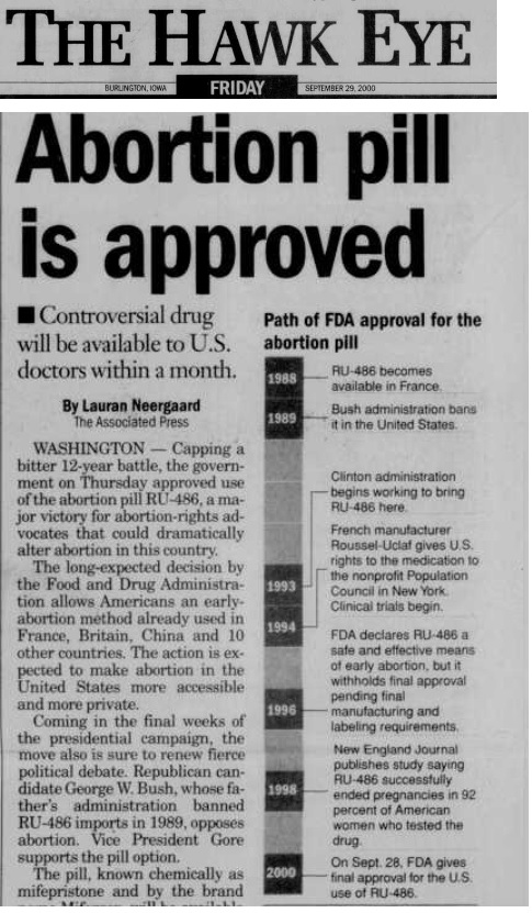 Abortion Pill Approved September 2000 The Hawk Eye