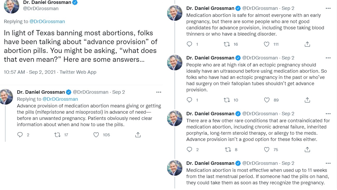 Image: Dr Daniel Grossman advocates advanced provision of abortion pill in light of Texas law 2 (Image: Twitter) 