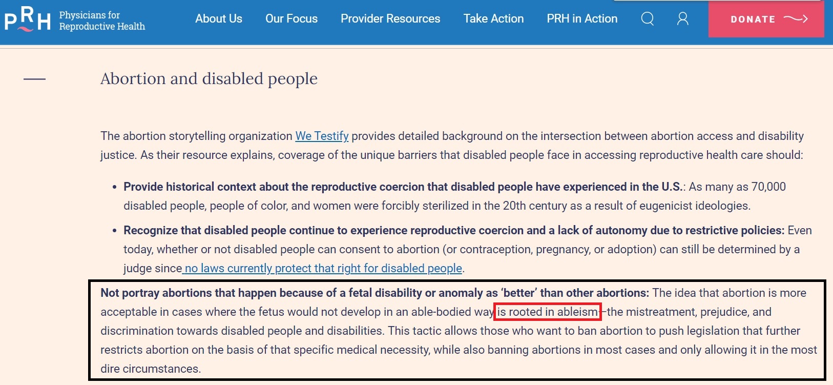 Physicians for Reproductive Health PRH abortion language ableism and disability