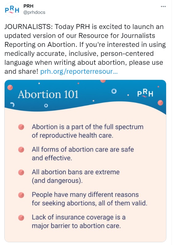 Physicians for Reproductive Health PRH tweets updated abortion language