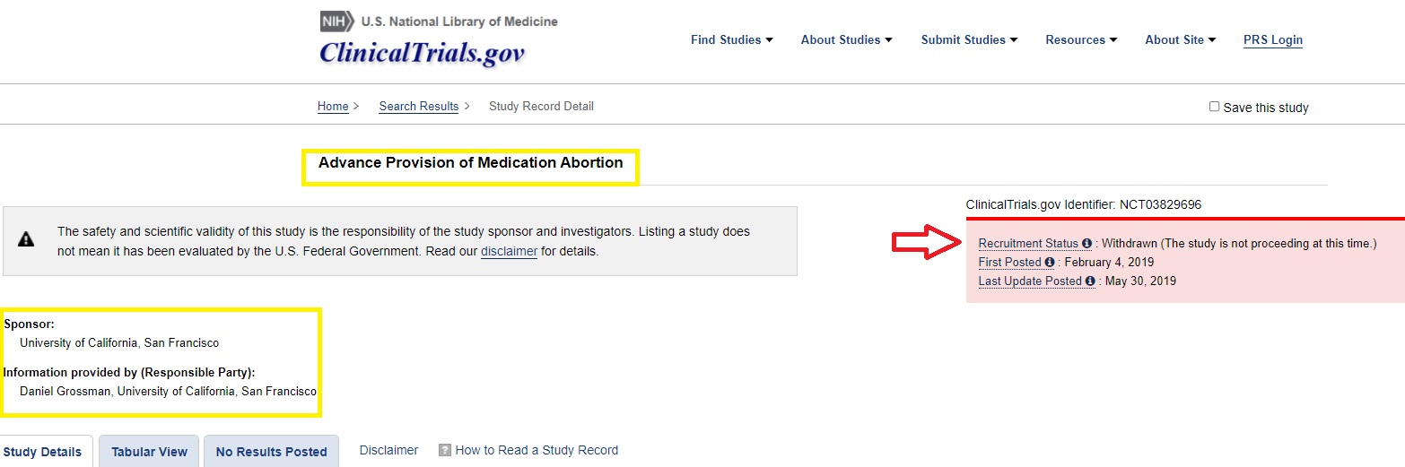 Image: Study advanced provision of abortion pills (medication abortion) by Dr. Daniel Grossman withdrawn