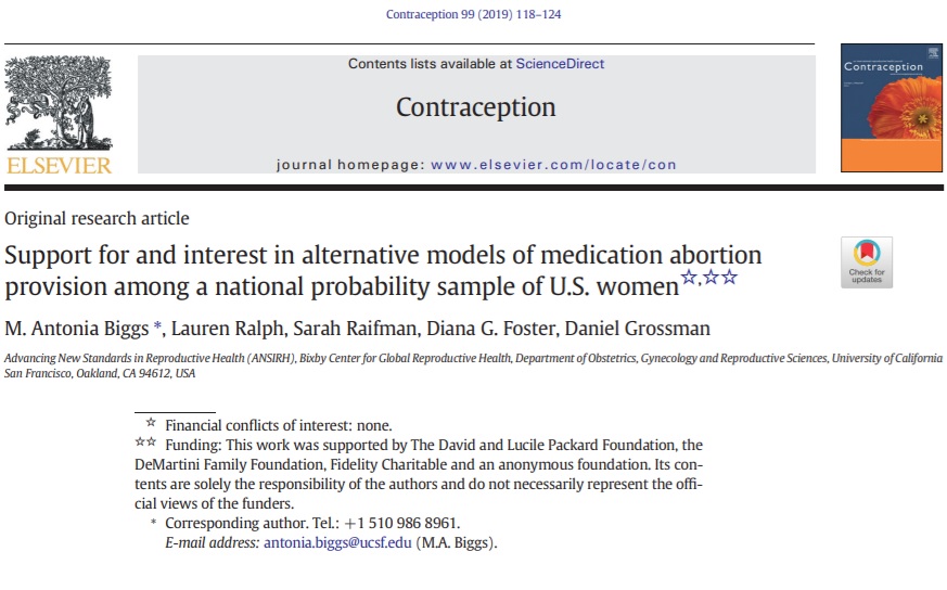 Survey women on OTC and advanced provision of abortion pills by Grossman funded by Packard