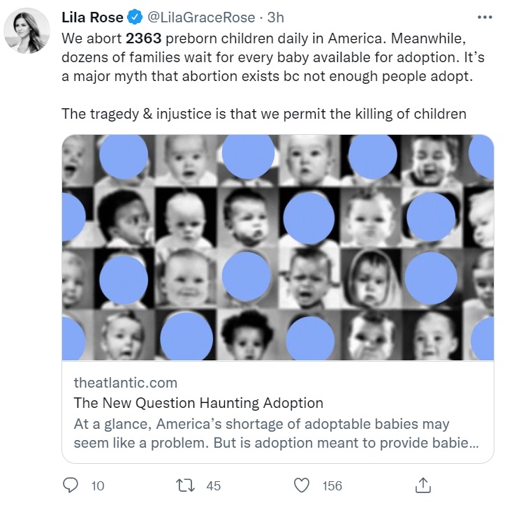 Image: Lila Rose on 2363 babies aborted every day (Image: Twitter)