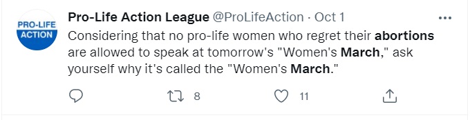 Image: Pro-lifers criticize Women's March for excluding prolife women (Image: Twitter) 
