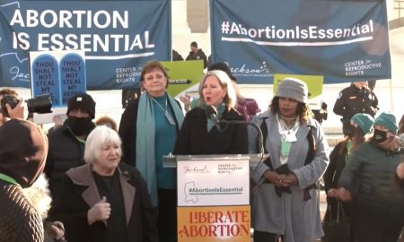 Image: Center for Reproductive Rights Prez Nancy Northrup at SCOTUS for Abortion is Essential rally on Dobbs v Jackson