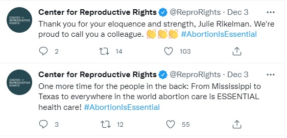 Center for Reproductive Rights calls Abortion Essential Image Twitter