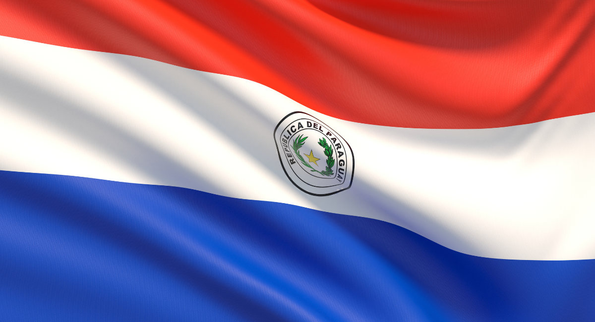 Flag of Paraguay. Waved highly detailed fabric texture.