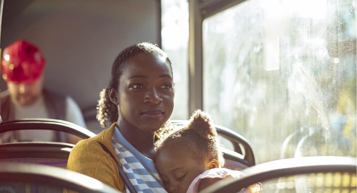 Mother and daughter in a bus