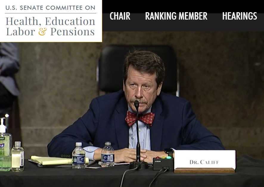 Image: Robert Califf Dec 14, 2021 Senate hearing for FDA Commissioner asked about the abortion pill 