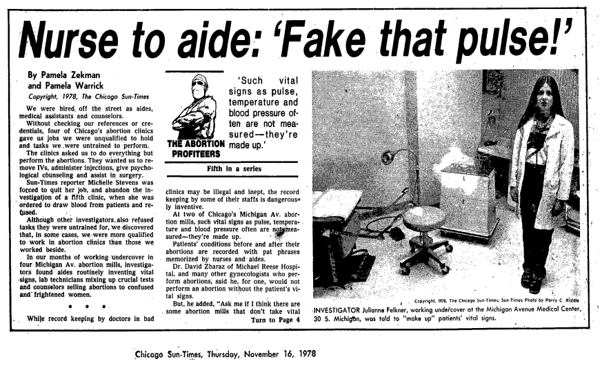 Chicago Sun Times The Abortion Profiteers series 1978