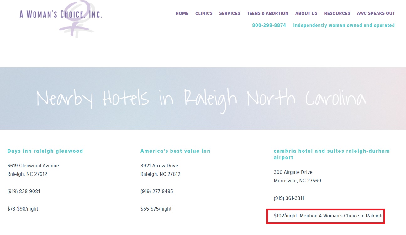 Image: A Woman's Choice abortion clinic Raleigh NC Hotels