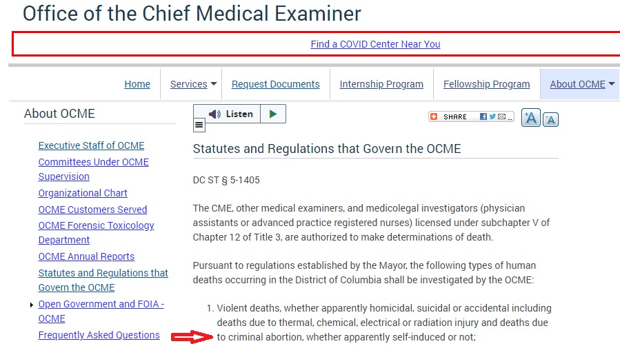 DC Medical Examiner office requires investigation on criminal abortion