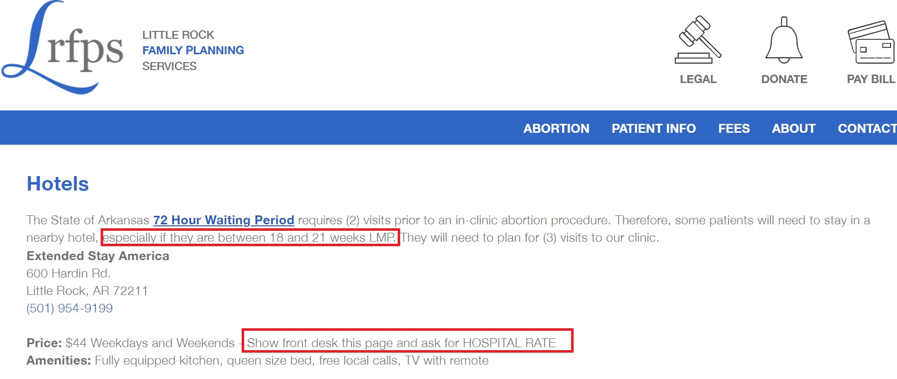 Image: Little Rock Family Planning abortion clinic special rates at Extended Stay America