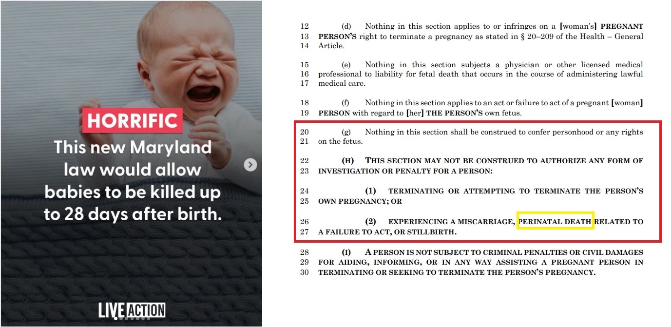 Image: Live Action Instagram meme calls Maryland abortion bill promoting Infanticide