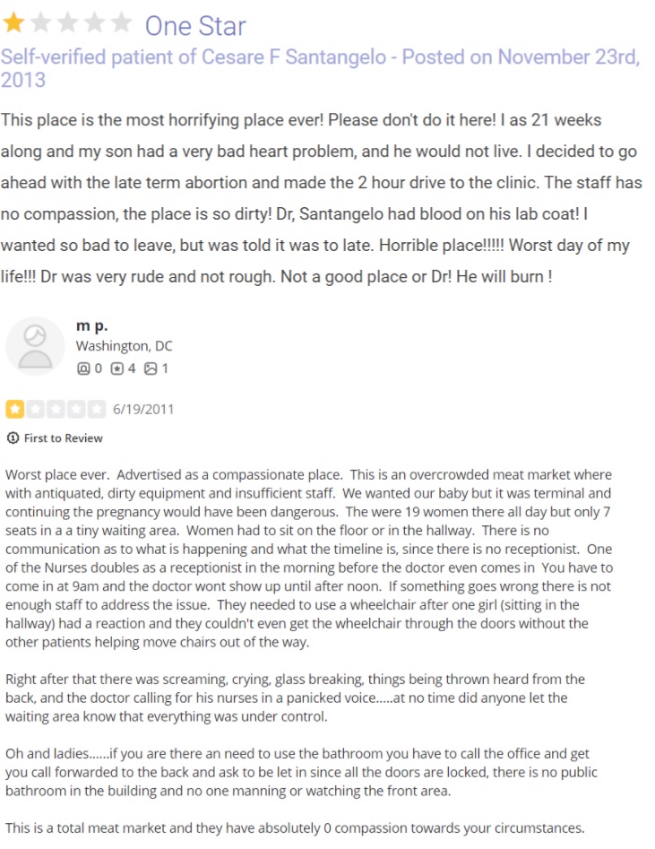 Image: Washington Surgi Clinic abortion reviews owned by Cesare Santangelo