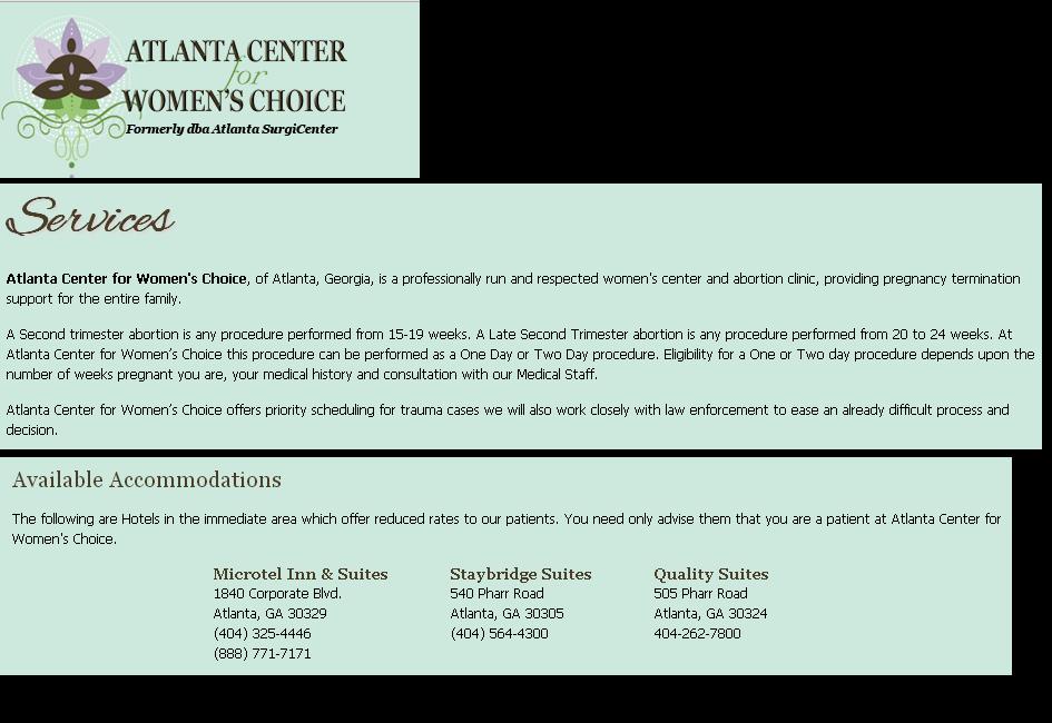 atlantacenterforchoice abortion clinic hotels reduced rates