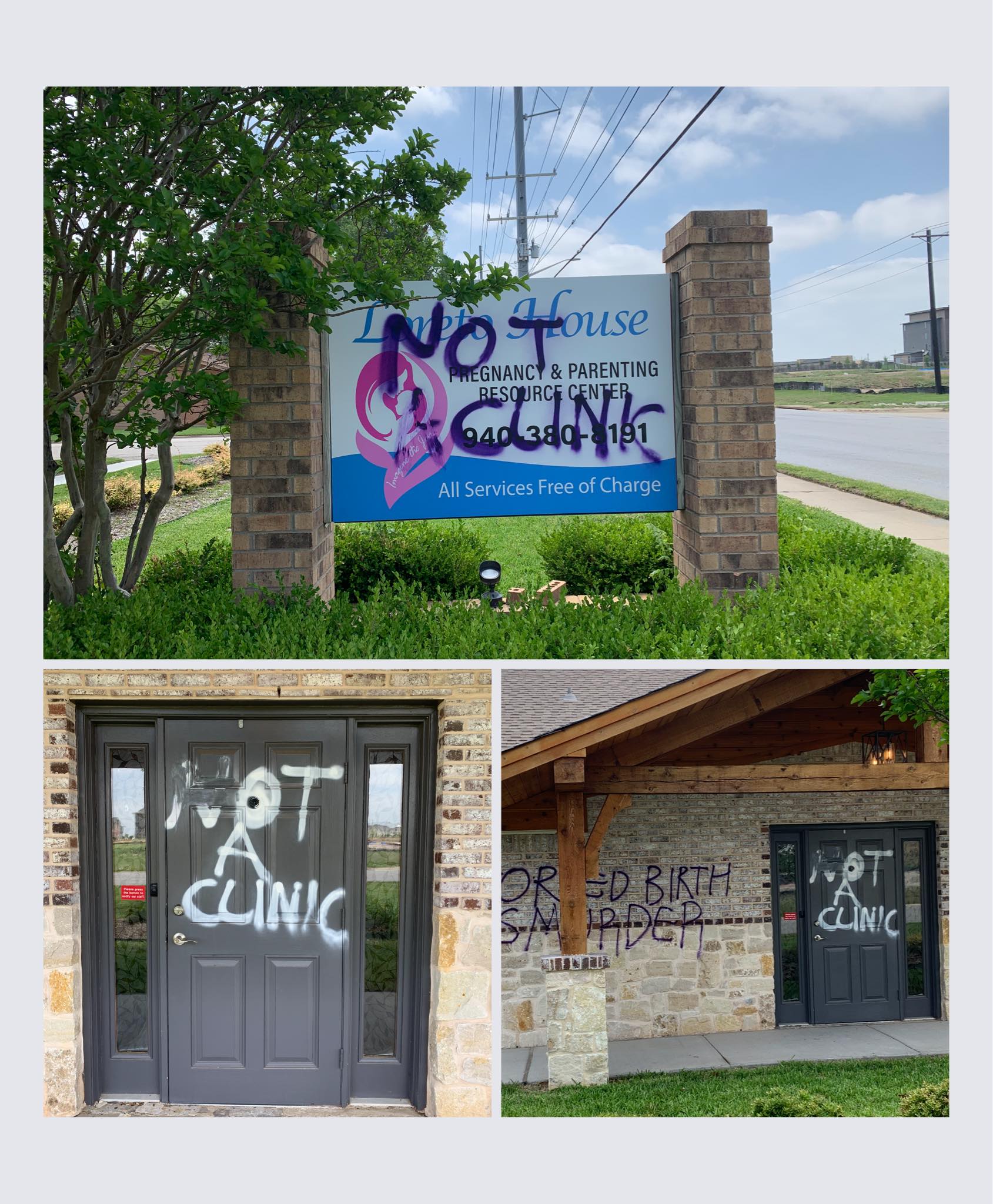 Image: Loretta House pro-life Pregnancy Center vandalized in Denton Tx (Image credits: Carole Novielli)