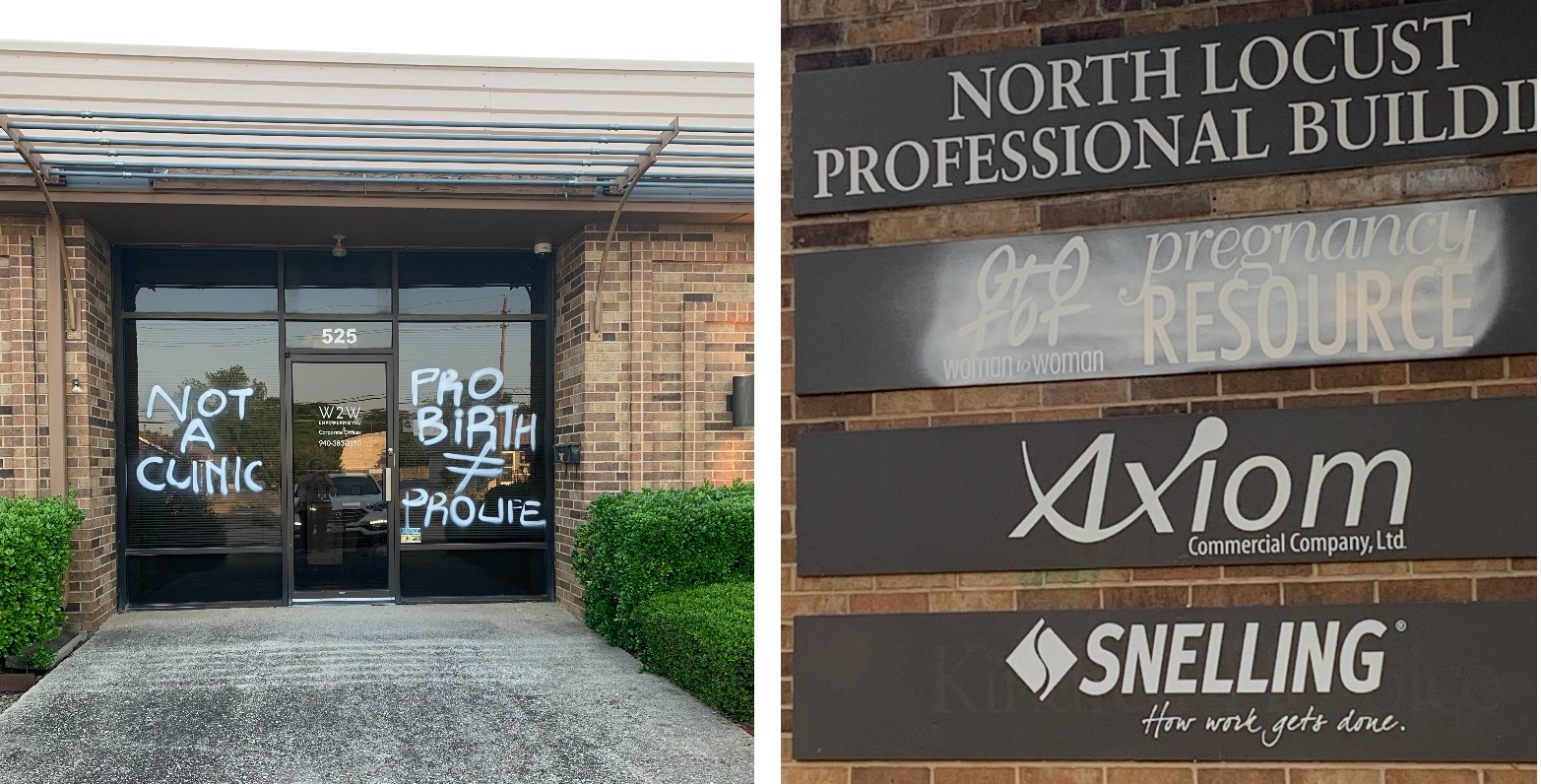 Woman to Woman Prolife Pregnancy Center and sign damaged by abortion extremists image credit Carole Novielli