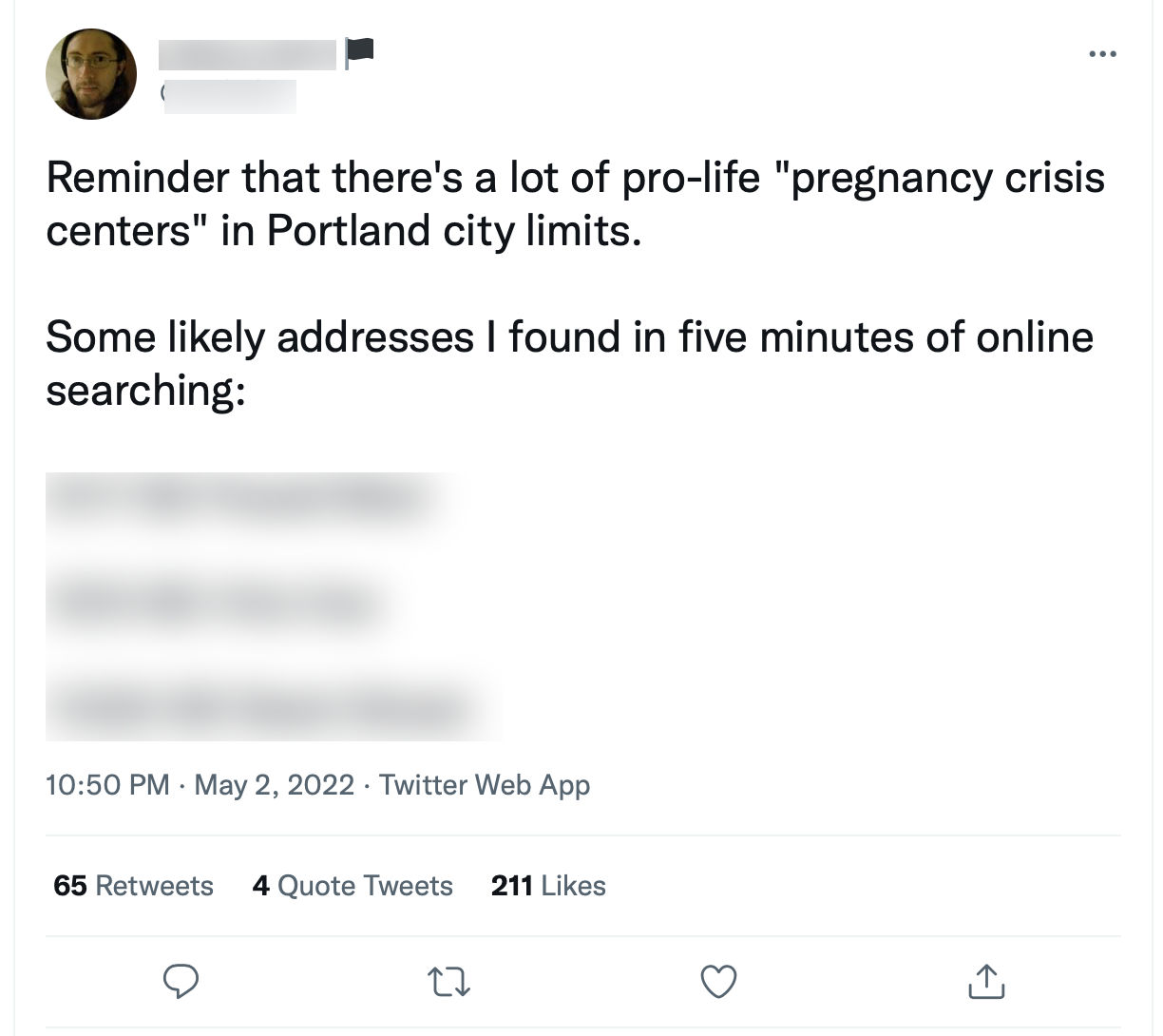 tweet threatening pregnancy centers portland