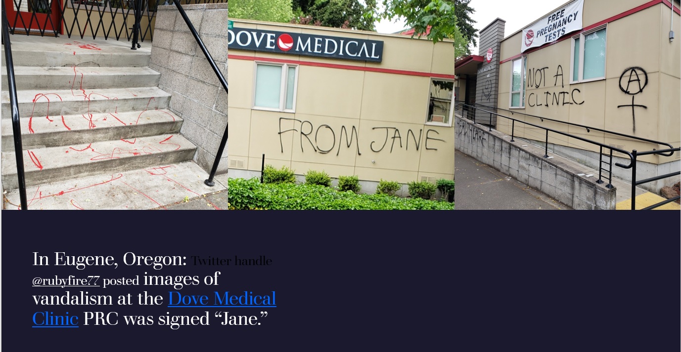 Dove Medical Clinic vandalized with pro-abortion threat Janes Revenge