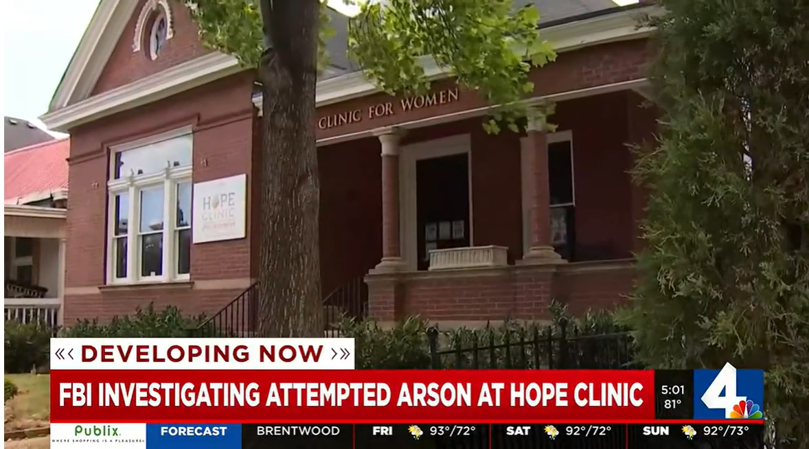 Image: Hope Clinic for Women PRC in Nashville attempted arson Janes Revenge signature 