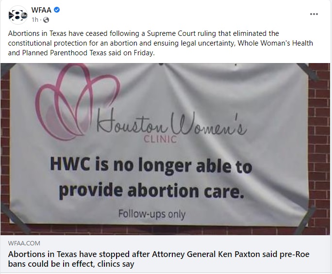 Image: Houston abortion facility no longer able to provide abortions (Image: WFAA Facebook)