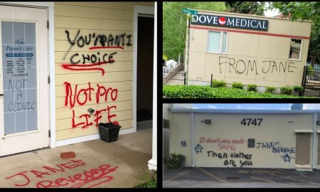 Image: Jane's Revenge pro-abortion vandalism on pro-life pregnancy center, abortion