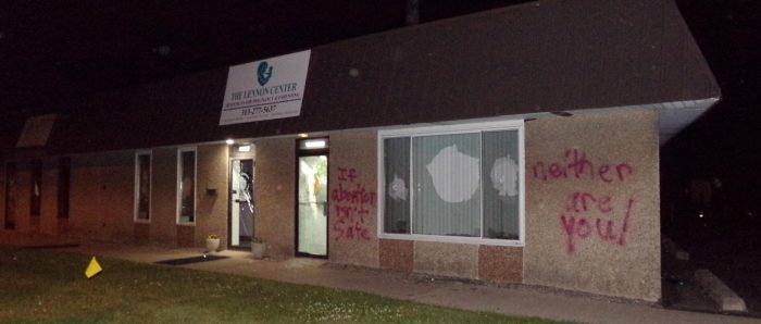 Image: Lennon Center near Detroit pro-life Pregnancy Center vandalized by abortion extremists June 19 (Image: Abolition Media Blog)